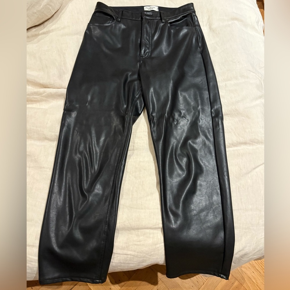 Abercrombie & Fitch Black Faux Leather Ankle Straight Pants